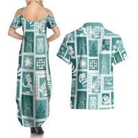 Hawaii Christmas Retro Patchwork Couples Matching Summer Maxi Dress and Hawaiian Shirt Teal LT7 - Polynesian Pride
