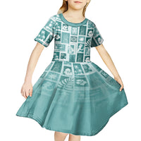 Hawaii Christmas Retro Patchwork Kid Short Sleeve Dress Teal LT7 - Polynesian Pride