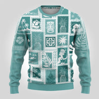 Hawaii Christmas Ugly Christmas Sweater Retro Patchwork - Teal LT7 - Polynesian Pride