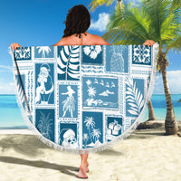 Hawaii Christmas Retro Patchwork Beach Blanket Aquamarine LT7 - Polynesian Pride