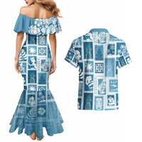 Hawaii Christmas Retro Patchwork Couples Matching Mermaid Dress and Hawaiian Shirt Aquamarine LT7 - Polynesian Pride