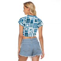 Hawaii Christmas Retro Patchwork Raglan Cropped T Shirt Aquamarine LT7 - Polynesian Pride