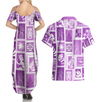 Hawaii Christmas Retro Patchwork Couples Matching Summer Maxi Dress and Hawaiian Shirt Violet LT7 - Polynesian Pride