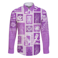 Hawaii Christmas Retro Patchwork Family Matching Short Sleeve Bodycon Dress and Hawaiian Shirt Violet LT7 Dad's Shirt - Long Sleeve Violet - Polynesian Pride