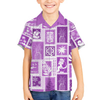 Hawaii Christmas Retro Patchwork Family Matching Tank Maxi Dress and Hawaiian Shirt Violet LT7 Son's Shirt Violet - Polynesian Pride