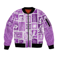 Hawaii Christmas Retro Patchwork Sleeve Zip Bomber Jacket Violet LT7 Unisex Violet - Polynesian Pride