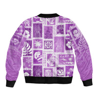 Hawaii Christmas Retro Patchwork Sleeve Zip Bomber Jacket Violet LT7 - Polynesian Pride
