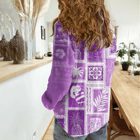 Hawaii Christmas Retro Patchwork Women Casual Shirt Violet LT7 - Polynesian Pride