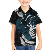 New Zealand Tui Bird Family Matching Off Shoulder Short Dress and Hawaiian Shirt Maori Kowhaiwhai