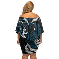 New Zealand Tui Bird Off Shoulder Short Dress Maori Kowhaiwhai