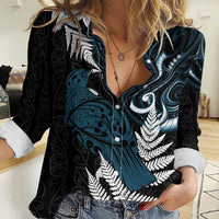 New Zealand Tui Bird Women Casual Shirt Maori Kowhaiwhai