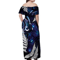 New Zealand Maori Matariki Off Shoulder Maxi Dress Tui Bird Galaxy LT7 - Polynesian Pride