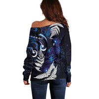 New Zealand Maori Matariki Off Shoulder Sweater Tui Bird Galaxy