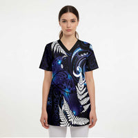 New Zealand Maori Matariki Scrub Top Tui Bird Galaxy - Polynesian Pride