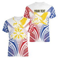 Philippines Tribal Sun Personalized Women V-Neck T-Shirt Hunting Eagle