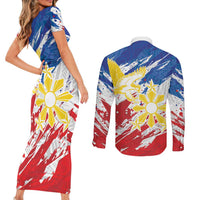 Personalized Filipino Sun and Stars Couples Matching Short Sleeve Bodycon Dress and Long Sleeve Button Shirt Grunge Vibes