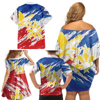 Personalized Filipino Sun and Stars Family Matching Off Shoulder Short Dress and Hawaiian Shirt Grunge Vibes