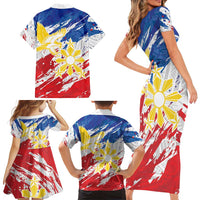 Personalized Filipino Sun and Stars Family Matching Short Sleeve Bodycon Dress and Hawaiian Shirt Grunge Vibes