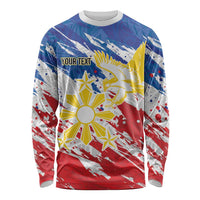 Personalized Filipino Sun and Stars Long Sleeve Shirt Grunge Vibes LT7 Unisex White - Polynesian Pride