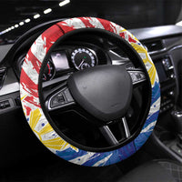 Filipino Sun and Stars Steering Wheel Cover Grunge Vibes LT7 Universal Fit White - Polynesian Pride