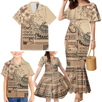 Vaiaso o le Gagana Samoa Family Matching Mermaid Dress and Hawaiian Shirt Siapo Motif Beige