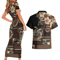 Vaiaso o le Gagana Samoa Couples Matching Short Sleeve Bodycon Dress and Hawaiian Shirt Siapo Motif Black