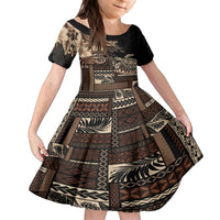 Vaiaso o le Gagana Samoa Family Matching Off The Shoulder Long Sleeve Dress and Hawaiian Shirt Siapo Motif Black