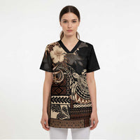 Vaiaso o le Gagana Samoa Scrub Top Siapo Motif Black LT7 - Polynesian Pride