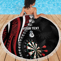 Personalized New Zealand Darts Beach Blanket Kowhaiwhai Whero Koiri - Manaia