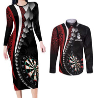 Personalized New Zealand Darts Couples Matching Long Sleeve Bodycon Dress and Long Sleeve Button Shirt Kowhaiwhai Whero Koiri - Manaia