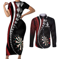 Personalized New Zealand Darts Couples Matching Short Sleeve Bodycon Dress and Long Sleeve Button Shirt Kowhaiwhai Whero Koiri - Manaia