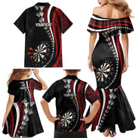 Personalized New Zealand Darts Family Matching Mermaid Dress and Hawaiian Shirt Kowhaiwhai Whero Koiri - Manaia