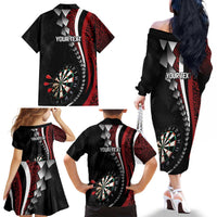 Personalized New Zealand Darts Family Matching Off The Shoulder Long Sleeve Dress and Hawaiian Shirt Kowhaiwhai Whero Koiri - Manaia
