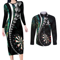 Personalized New Zealand Darts Couples Matching Long Sleeve Bodycon Dress and Long Sleeve Button Shirt Paua Shell Koiri - Manaia