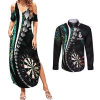 Personalized New Zealand Darts Couples Matching Summer Maxi Dress and Long Sleeve Button Shirt Paua Shell Koiri - Manaia