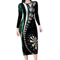 Personalized New Zealand Darts Family Matching Long Sleeve Bodycon Dress and Hawaiian Shirt Paua Shell Koiri - Manaia