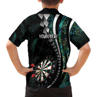 Personalized New Zealand Darts Family Matching Off The Shoulder Long Sleeve Dress and Hawaiian Shirt Paua Shell Koiri - Manaia