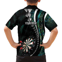 Personalized New Zealand Darts Family Matching Short Sleeve Bodycon Dress and Hawaiian Shirt Paua Shell Koiri - Manaia