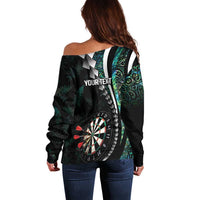 Personalized New Zealand Darts Off Shoulder Sweater Paua Shell Koiri - Manaia