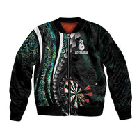 Personalized New Zealand Darts Sleeve Zip Bomber Jacket Paua Shell Koiri - Manaia