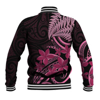 Aotearoa Maori Baseball Jacket Pink Fern Ribbons on Black - Polynesian Pride