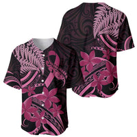 Aotearoa Maori Baseball Jersey Pink Fern Ribbons on Black - Polynesian Pride