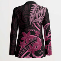 Aotearoa Maori Blazer Pink Fern Ribbons on Black - Polynesian Pride
