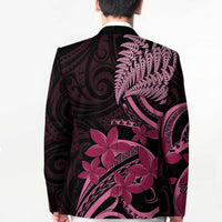 Aotearoa Maori Blazer Pink Fern Ribbons on Black - Polynesian Pride