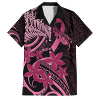 Aotearoa Maori Family Matching Long Sleeve Bodycon Dress and Hawaiian Shirt Pink Fern Ribbons on Black - Polynesian Pride