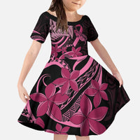 Aotearoa Maori Family Matching Off The Shoulder Long Sleeve Dress and Hawaiian Shirt Pink Fern Ribbons on Black - Polynesian Pride