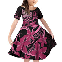 Aotearoa Maori Family Matching Off Shoulder Short Dress and Hawaiian Shirt Pink Fern Ribbons on Black - Polynesian Pride