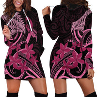 Aotearoa Maori Hoodie Dress Pink Fern Ribbons on Black - Polynesian Pride