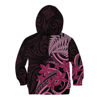 Aotearoa Maori Kid Hoodie Pink Fern Ribbons on Black - Polynesian Pride