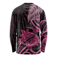 Aotearoa Maori Long Sleeve Shirt Pink Fern Ribbons on Black - Polynesian Pride